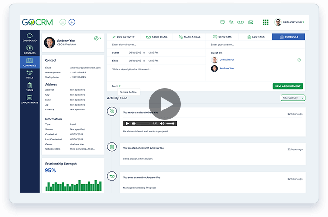 Dashboard of text messaging logs and recordings in GoCRM