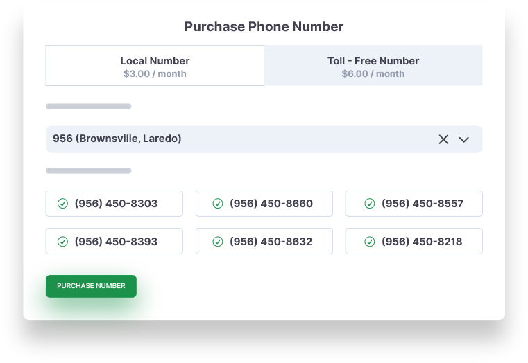 Local area number selection screen